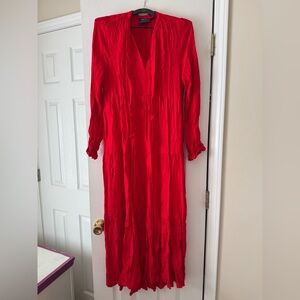 Anthropologie Vibrant Red Long Sleeve Dress